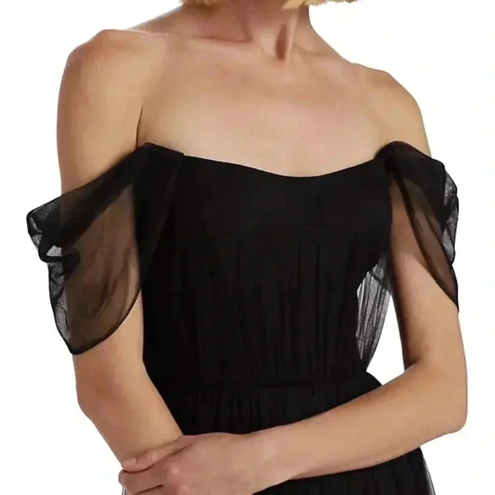 Vera Wang Black Tulle Silk Formal Short Dress Size 4 NWT